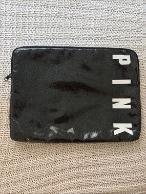 PINK Victoria's Secret Black Glitter Laptop Sleeve with White Logo
